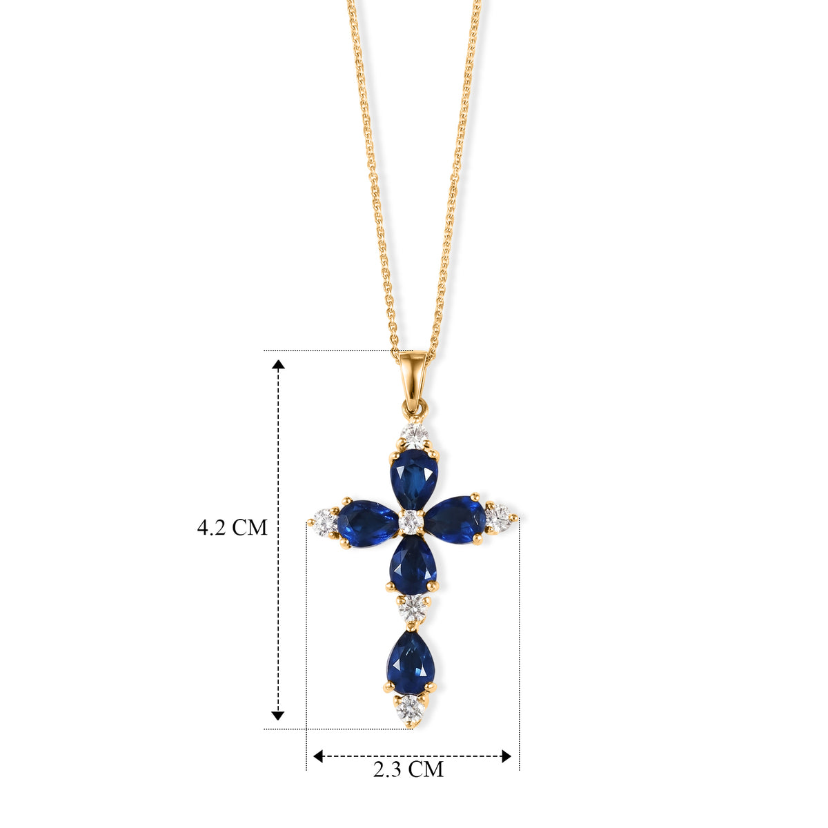 D'Joy - Ceylon Color Quartz &amp; White Zircon Cross Pendant with Chain (Size 20) in Yellow Gold Plated Sterling Silver 5.00 Ct. V32518220 6