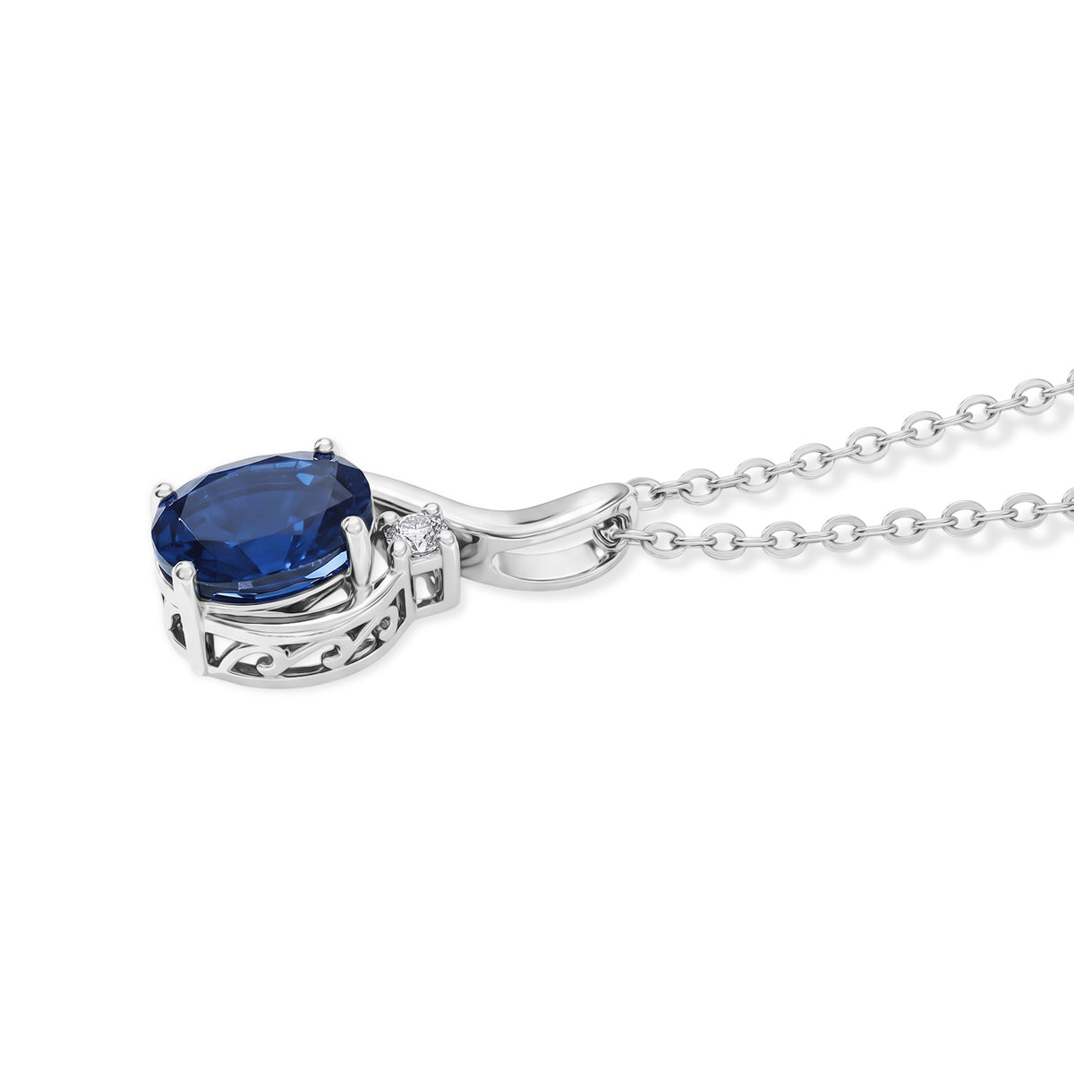 D'Joy - Ceylon Color Quartz &amp; Moissanite Swirl Pendant with Chain (Size 20) in Platinum Overlay Sterling Silver 2.13 Ct. V32513294 4