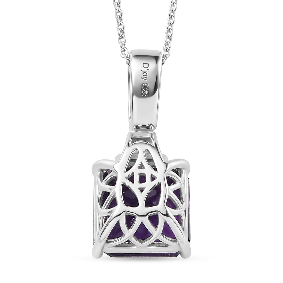 D'Joy - AAA Zambian Amethyst &amp; White Zircon Pendant with Chain (Size 20) in Rhodium Overlay Sterling Silver 6.64 Ct. V32513785 5