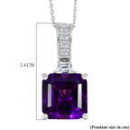 D'Joy - AAA Zambian Amethyst & White Zircon Pendant with Chain (Size 20) in Rhodium Overlay Sterling Silver 6.64 Ct._4485642_6