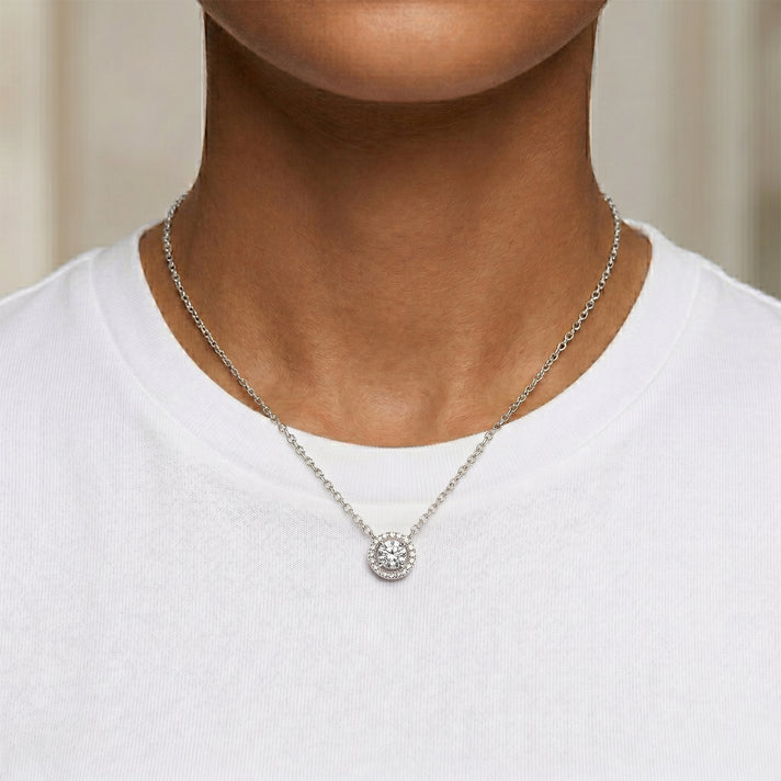 LUXURIANT 2 Ct. Lab Grown Diamond Halo Pendant with Chain (Size 18-2 Ext) in Rhodium Overlay Sterling Silver (SI-G-H) 4485675 2