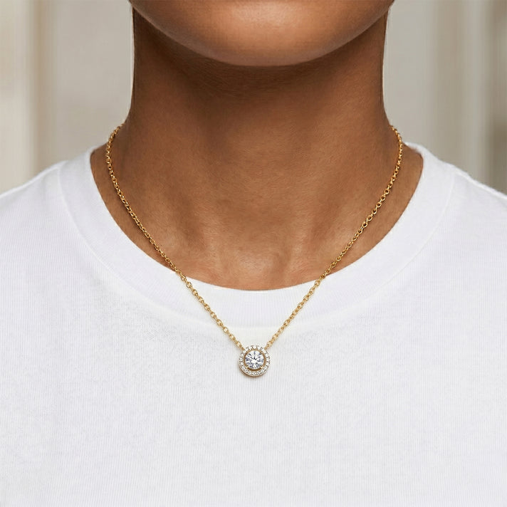 LUXURIANT 2 Ct. Lab Grown Diamond Halo Pendant with Chain (Size 18-2 Ext) in 18K Vermeil Yellow Gold Plated Sterling Silver (SI-G-H) 4485676 2