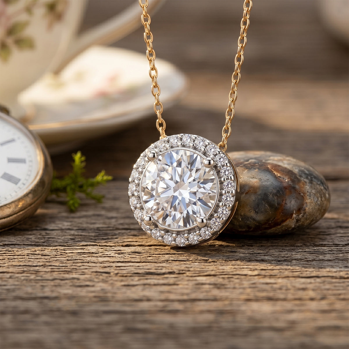 LUXURIANT 2 Ct. Lab Grown Diamond Halo Pendant with Chain (Size 18-2 Ext) in 18K Vermeil Yellow Gold Plated Sterling Silver (SI-G-H) 4485676 3