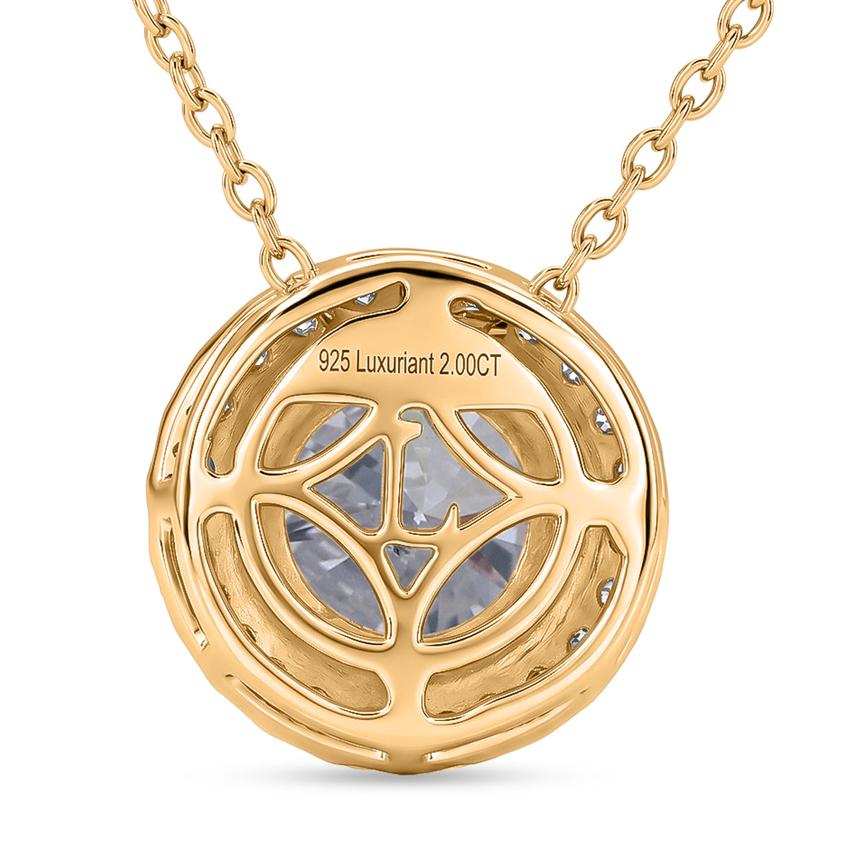 LUXURIANT 2 Ct. Lab Grown Diamond Halo Pendant with Chain (Size 18-2 Ext) in 18K Vermeil Yellow Gold Plated Sterling Silver (SI-G-H) 4485676 5