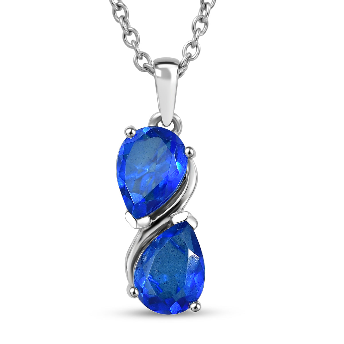 D'Joy - Ceylon Color Quartz Double Stone Pear Pendant with Chain (Size 20) in Platinum Overlay Sterling Silver 2.60 Ct. V32513284 0