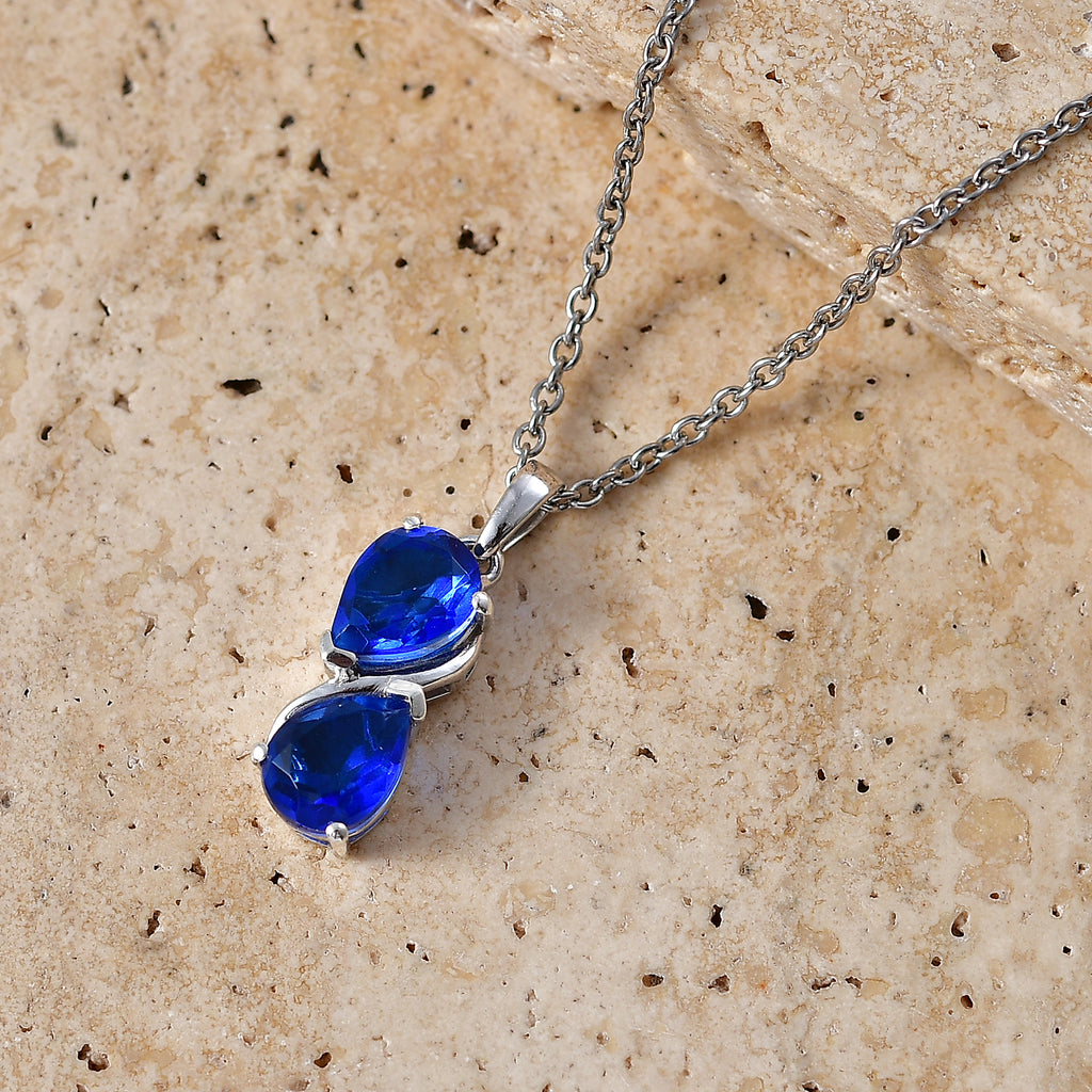 D'Joy - Ceylon Color Quartz Double Stone Pear Pendant with Chain (Size 20) in Platinum Overlay Sterling Silver 2.60 Ct._4485894_2