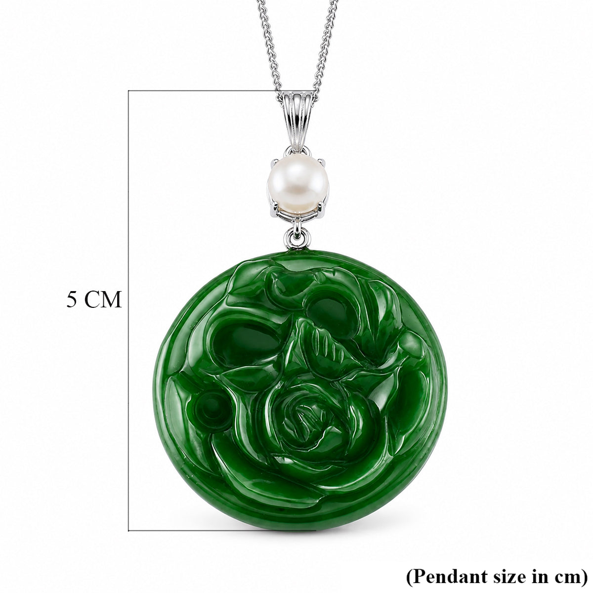 D'Joy - Dyed Green Jade &amp; Fresh Water Pearl Pendant with Chain (Size 18) &amp; Lobster Clasp in Rhodium Overlay Sterling Silver 43.90 Ct. V32554799 7
