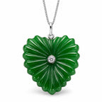 D'Joy - Dyed Green Jade & Lab Grown Diamond Heart Pendant with Chain (Size 18) & Lobster Clasp in Rhodium Overlay Sterling Silver 40.50 Ct._4486312