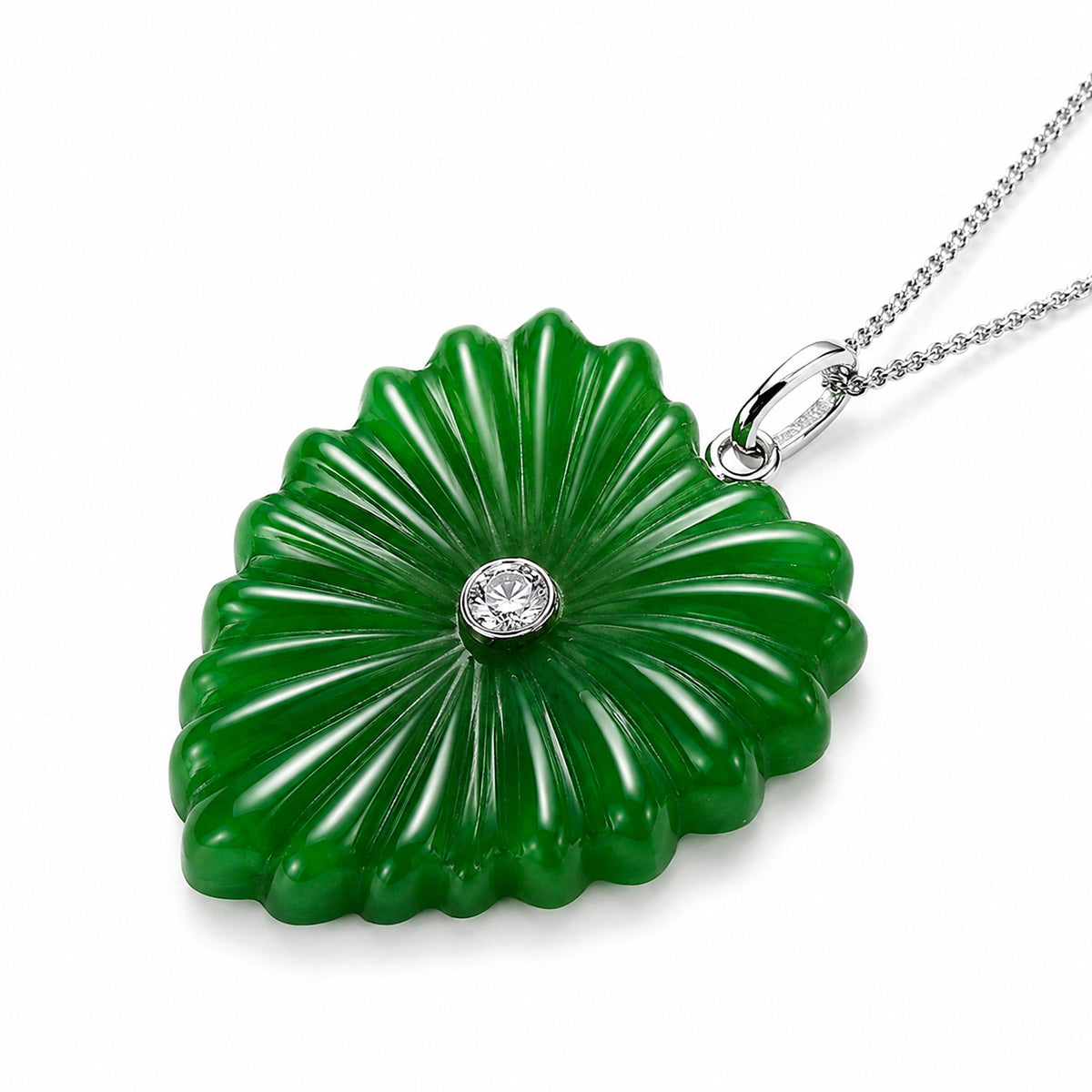 D'Joy - Dyed Green Jade &amp; Lab Grown Diamond Heart Pendant with Chain (Size 18) &amp; Lobster Clasp in Rhodium Overlay Sterling Silver 40.50 Ct. 4486312 4