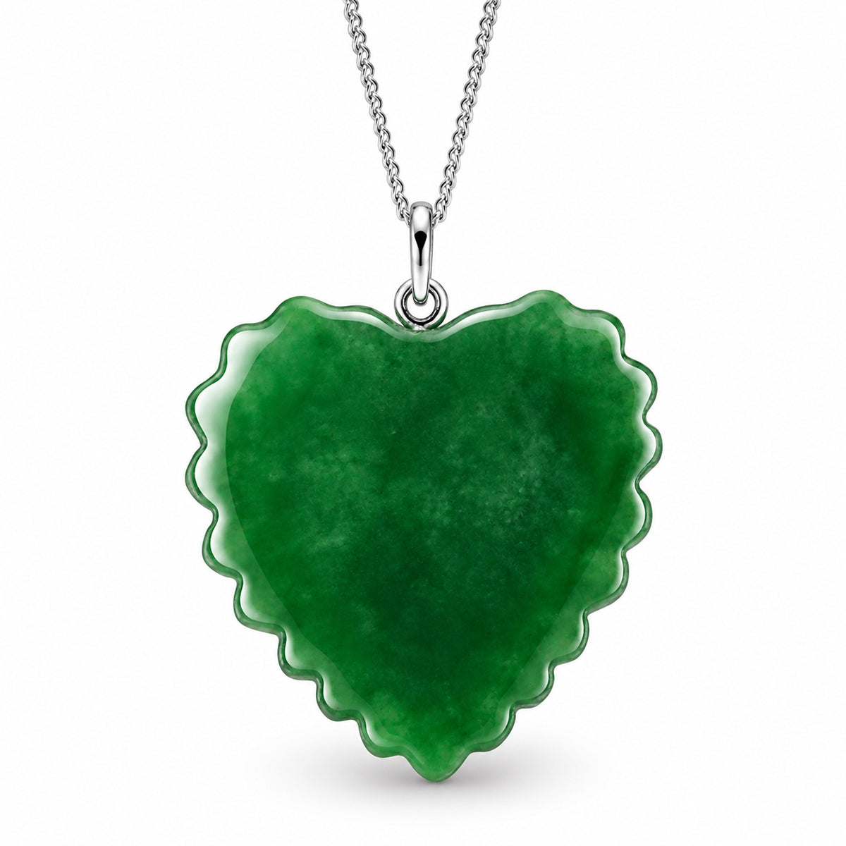 D'Joy - Dyed Green Jade &amp; Lab Grown Diamond Heart Pendant with Chain (Size 18) &amp; Lobster Clasp in Rhodium Overlay Sterling Silver 40.50 Ct. 4486312 5