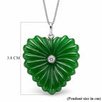 D'Joy - Dyed Green Jade & Lab Grown Diamond Heart Pendant with Chain (Size 18) & Lobster Clasp in Rhodium Overlay Sterling Silver 40.50 Ct._4486312_6