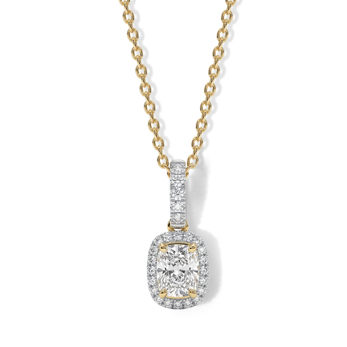 Luxuriant - SGL Certified Lab Grown Diamond (SI/G-H) Cushion Cut Halo Pendant with Chain (Size 20) in 18K Vermeil Yellow Gold Plated Sterling Silver 1.20 Ct. 4486322 0