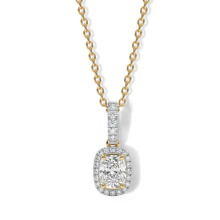 Luxuriant - SGL Certified Lab Grown Diamond (SI/G-H) Cushion Cut Halo Pendant with Chain (Size 20) in 18K Vermeil Yellow Gold Plated Sterling Silver 1.20 Ct. 4486322 1