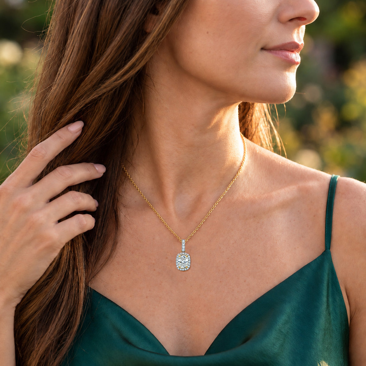 Luxuriant - SGL Certified Lab Grown Diamond (SI/G-H) Cushion Cut Halo Pendant with Chain (Size 20) in 18K Vermeil Yellow Gold Plated Sterling Silver 1.20 Ct. 4486322 3