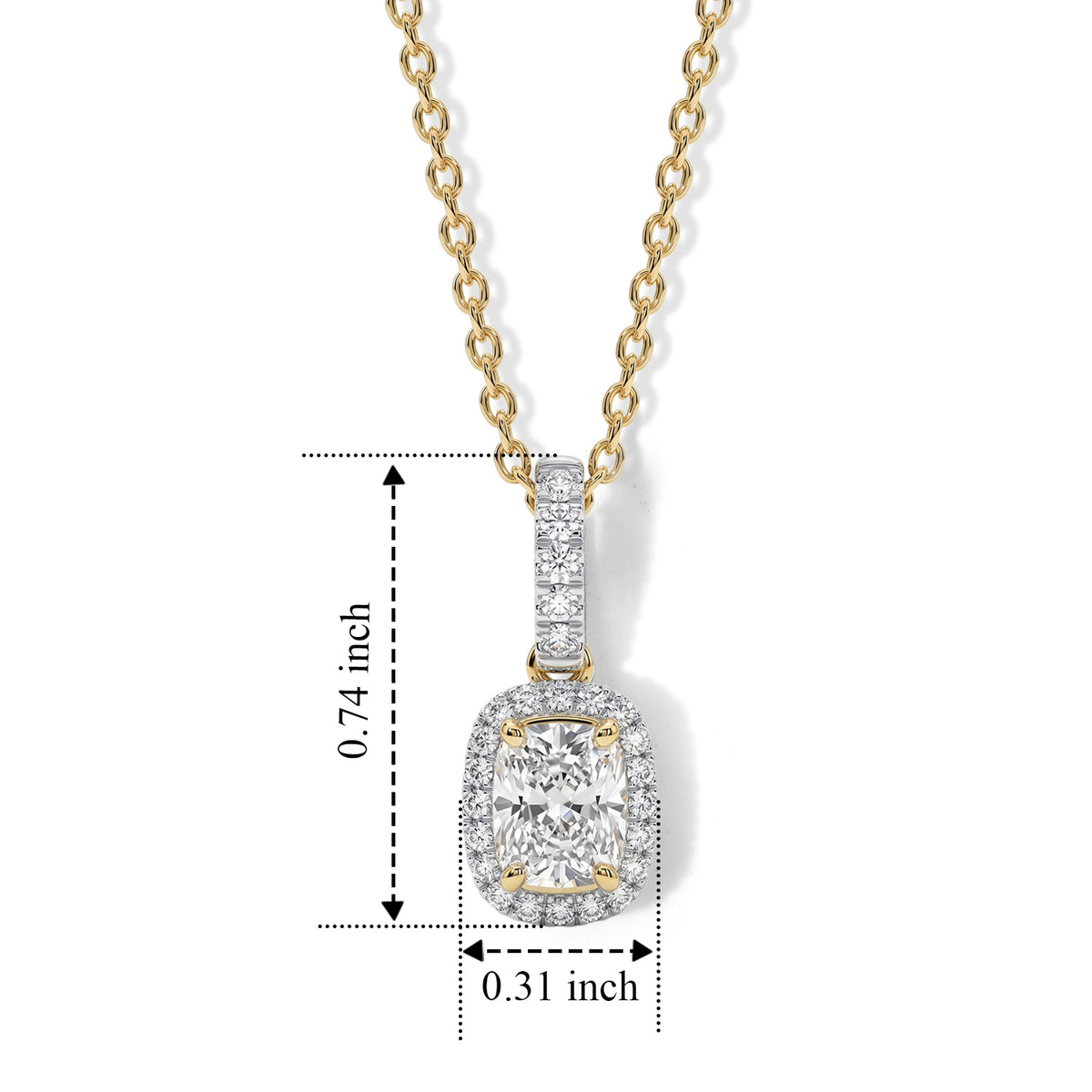 Luxuriant - SGL Certified Lab Grown Diamond (SI/G-H) Cushion Cut Halo Pendant with Chain (Size 20) in 18K Vermeil Yellow Gold Plated Sterling Silver 1.20 Ct. 4486322 5
