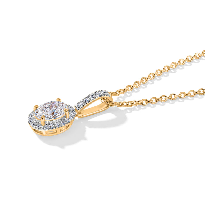 Luxuriant - SGL Certified Lab Grown Diamond (SI-G-H) Oval Halo Pendant with Chain (Size 20) in 18K Vermeil Yellow Gold Plated Sterling Silver 1.20 Ct. 4486325 2