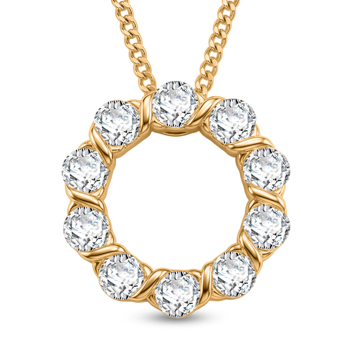GRA Certified (D-VVS1) Moissanite Circle Cluster Pendant with Chain (Size 18) in Yellow Gold Plated Sterling Silver 1.10 Ct. V32585850 0