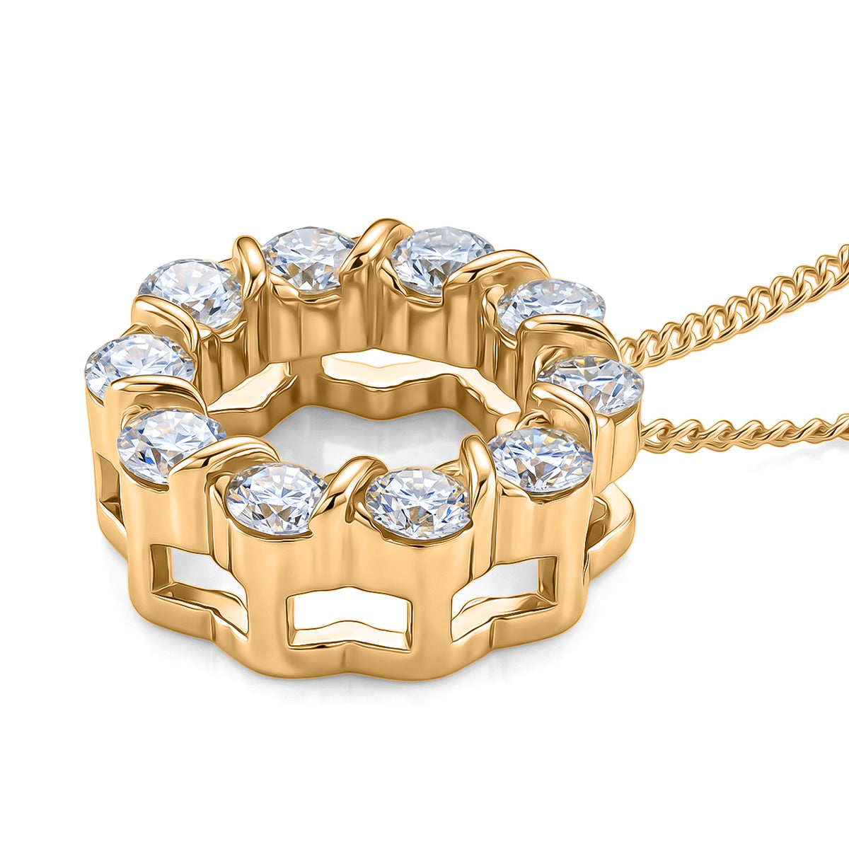 GRA Certified (D-VVS1) Moissanite Circle Cluster Pendant with Chain (Size 18) in Yellow Gold Plated Sterling Silver 1.10 Ct. V32585850 4