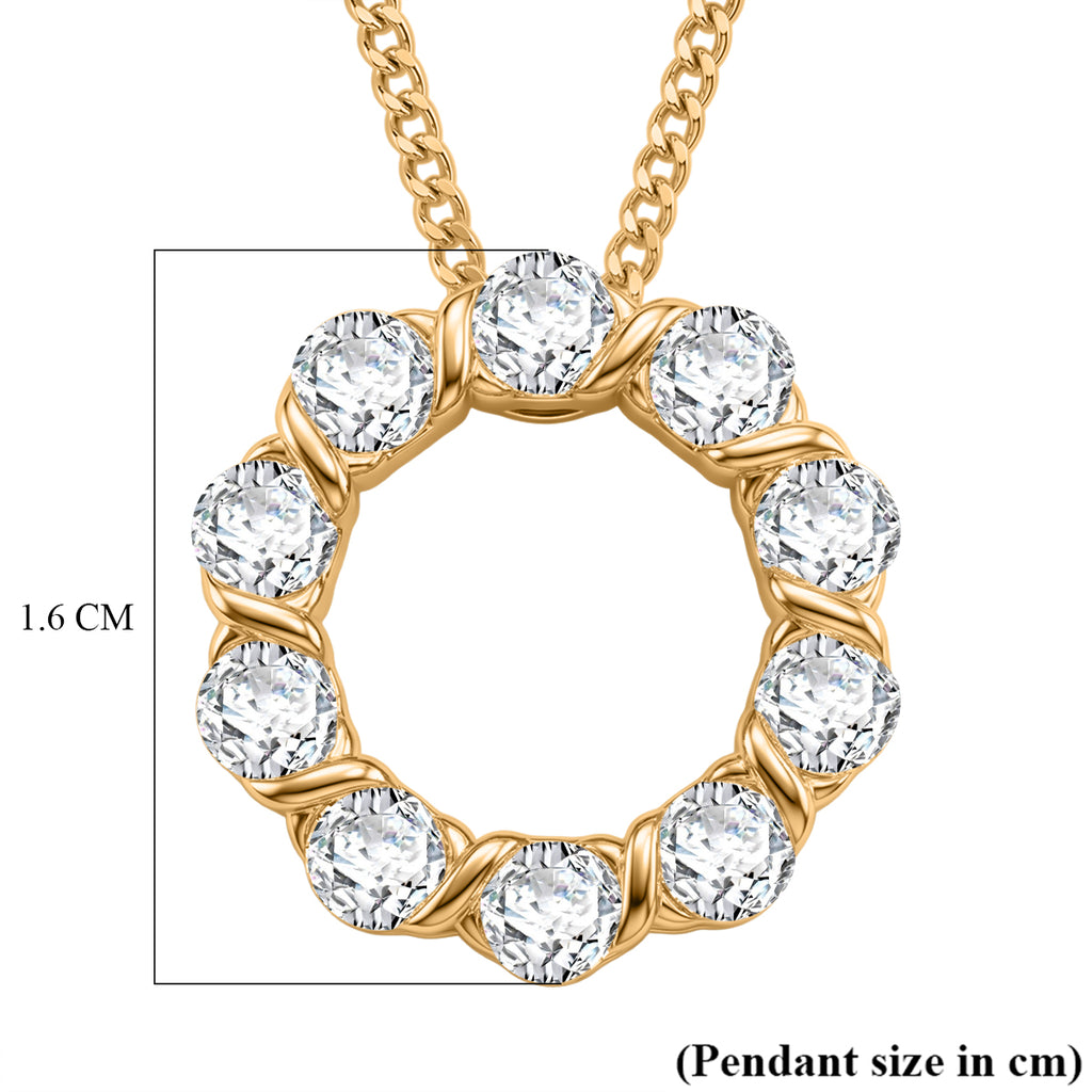 GRA Certified (D-VVS1) Moissanite Circle Cluster Pendant with Chain (Size 18) in Yellow Gold Plated Sterling Silver 1.10 Ct._4486622_6