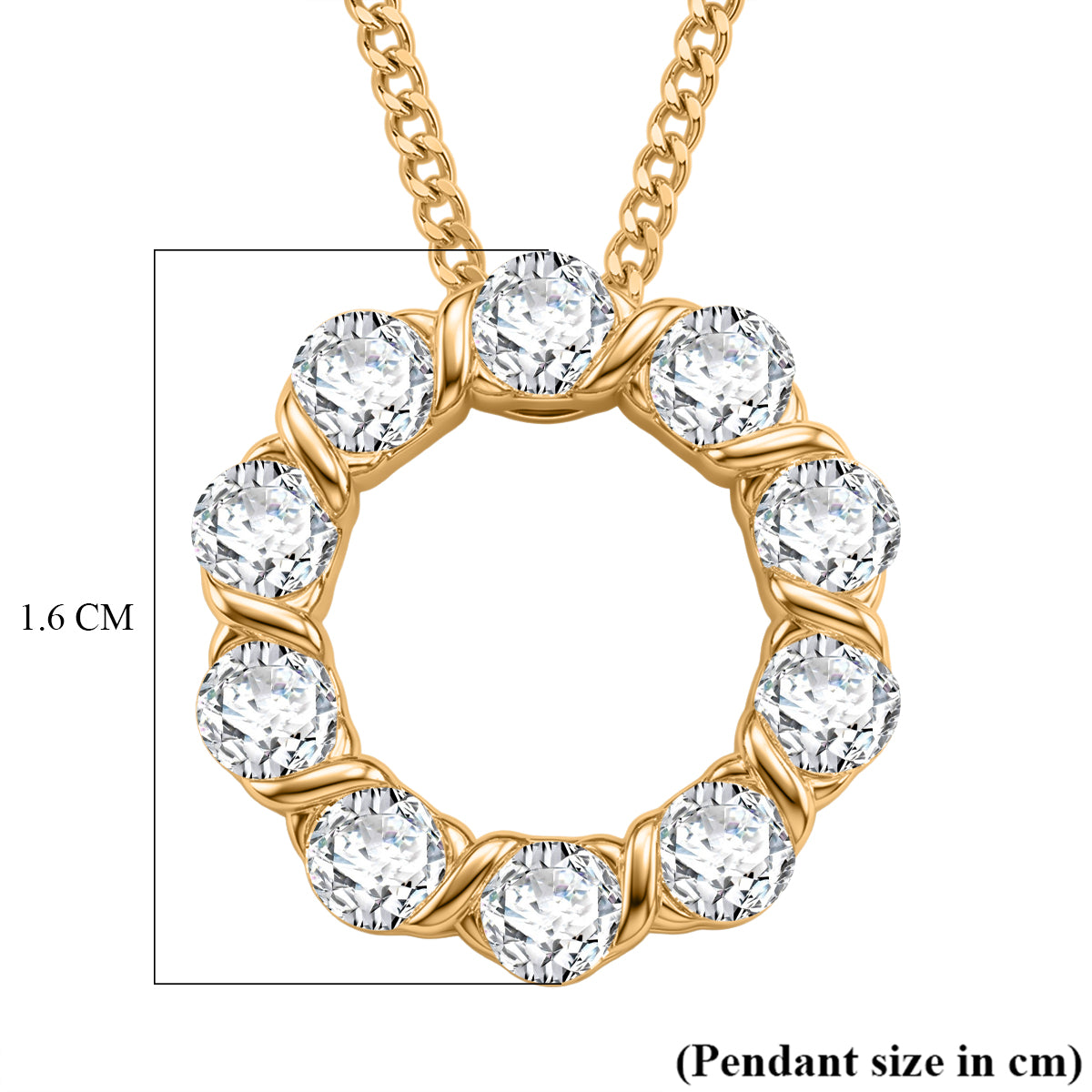 GRA Certified (D-VVS1) Moissanite Circle Cluster Pendant with Chain (Size 18) in Yellow Gold Plated Sterling Silver 1.10 Ct. V32585850 7
