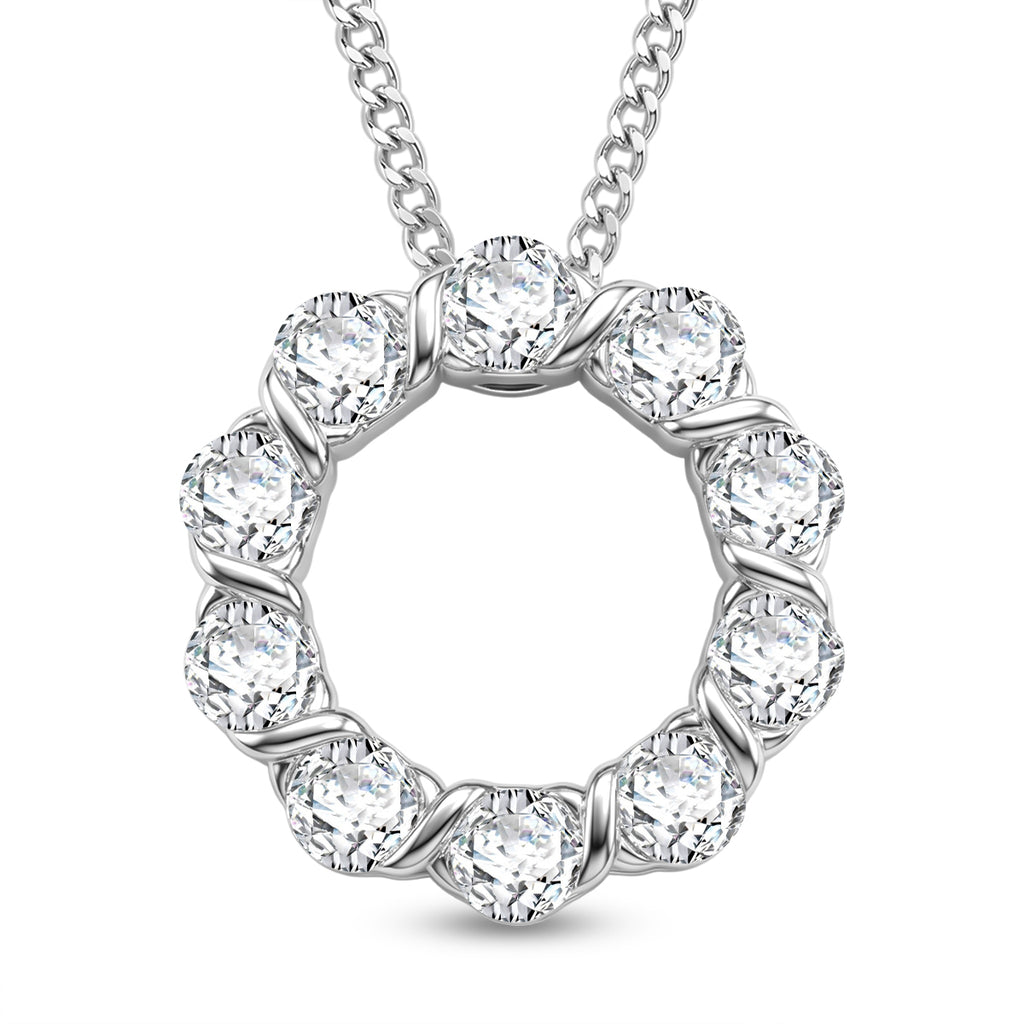 GRA Certified Moissanite Circle Cluster Pendant with Chain (Size 18) in Rhodium Overlay Sterling Silver 1.10 Ct._4486624