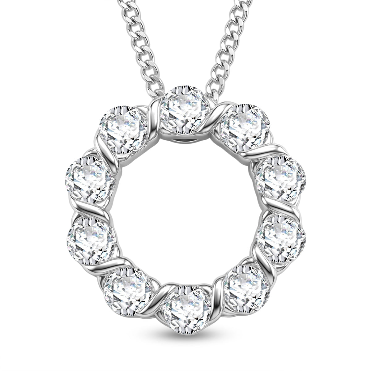 GRA Certified Moissanite Circle Cluster Pendant with Chain (Size 18) in Rhodium Overlay Sterling Silver 1.10 Ct. 4486624 0