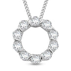 GRA Certified Moissanite Circle Cluster Pendant with Chain (Size 18) in Rhodium Overlay Sterling Silver 1.10 Ct._4486624