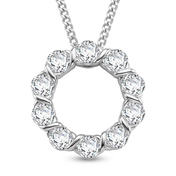 GRA Certified Moissanite Circle Cluster Pendant with Chain (Size 18) in Rhodium Overlay Sterling Silver 1.10 Ct. 4486624 1
