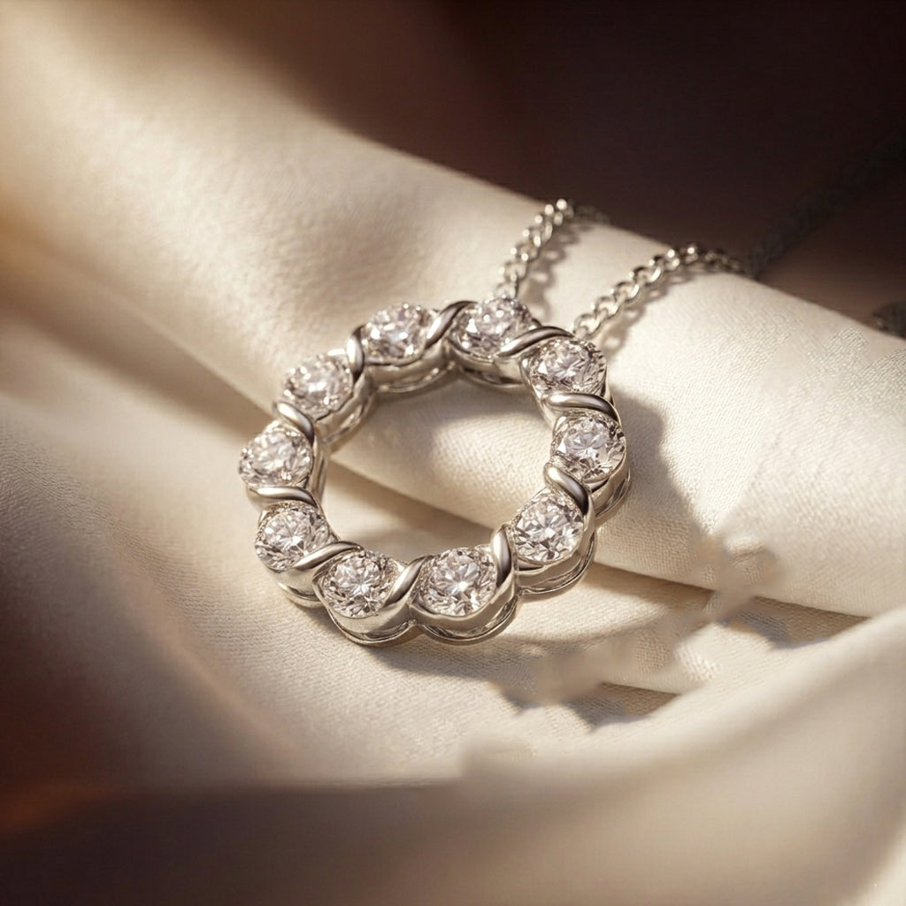 GRA Certified Moissanite Circle Cluster Pendant with Chain (Size 18) in Rhodium Overlay Sterling Silver 1.10 Ct. 4486624 2