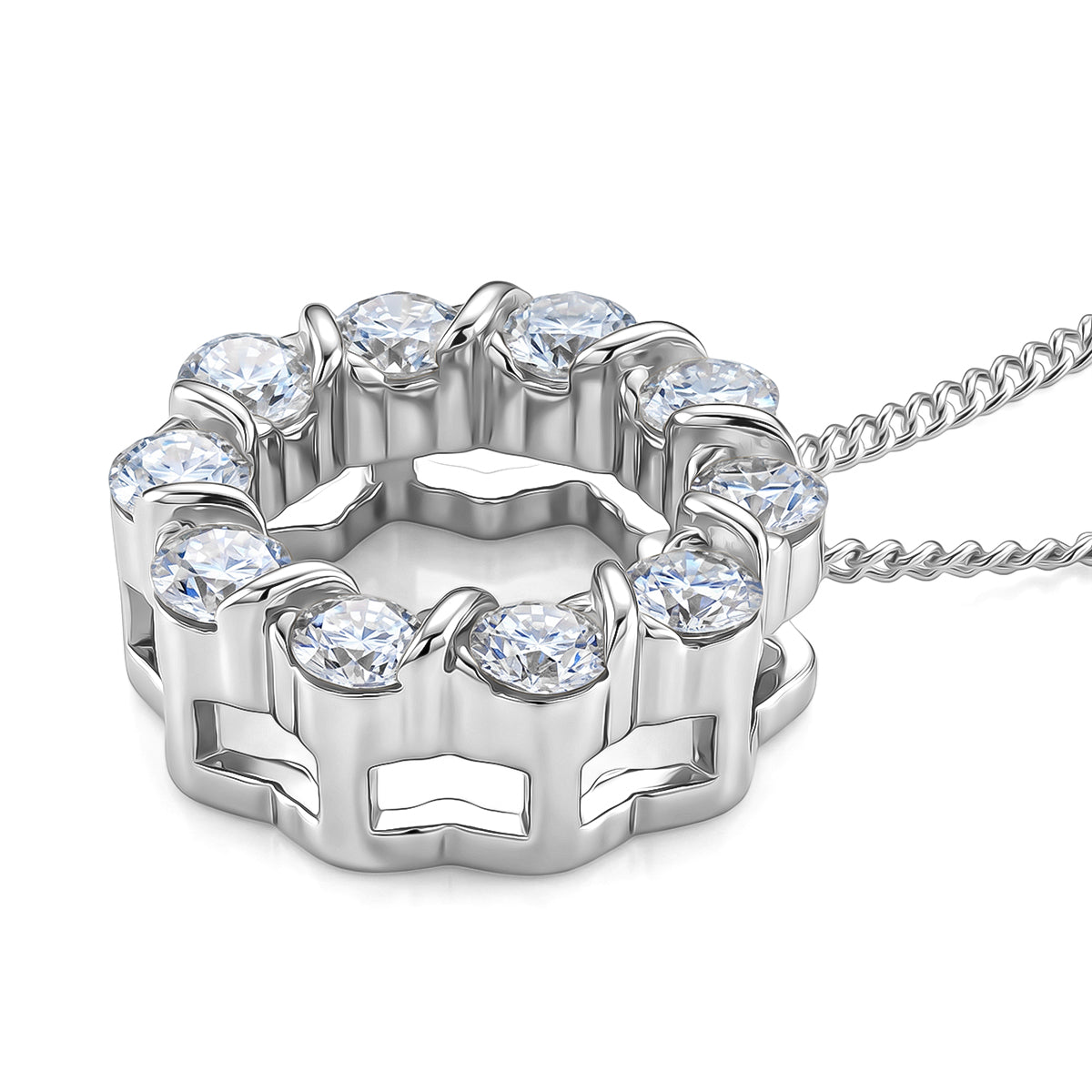 GRA Certified Moissanite Circle Cluster Pendant with Chain (Size 18) in Rhodium Overlay Sterling Silver 1.10 Ct. 4486624 4