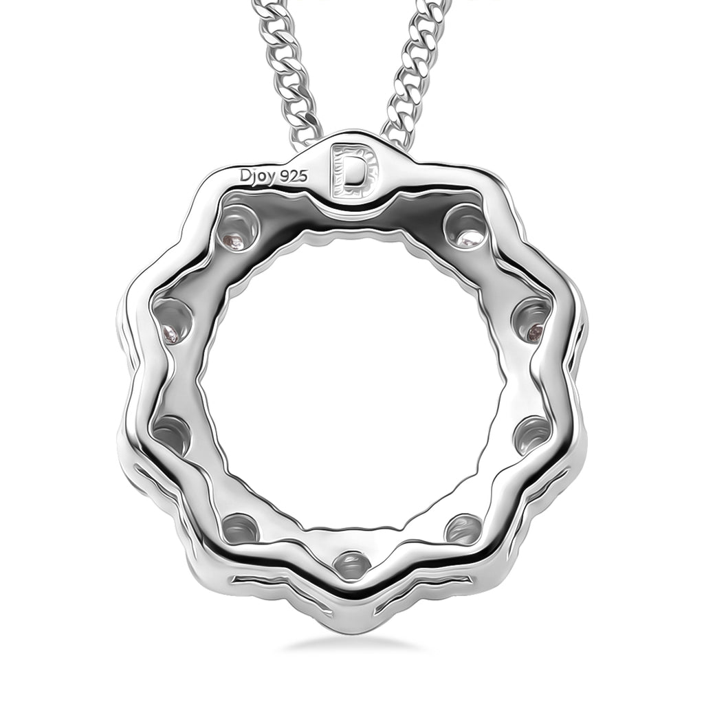 GRA Certified Moissanite Circle Cluster Pendant with Chain (Size 18) in Rhodium Overlay Sterling Silver 1.10 Ct._4486624_4