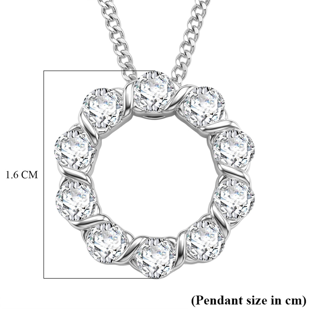 GRA Certified Moissanite Circle Cluster Pendant with Chain (Size 18) in Rhodium Overlay Sterling Silver 1.10 Ct._4486624_6
