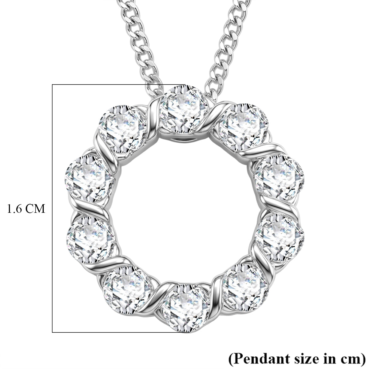 GRA Certified Moissanite Circle Cluster Pendant with Chain (Size 18) in Rhodium Overlay Sterling Silver 1.10 Ct. 4486624 7