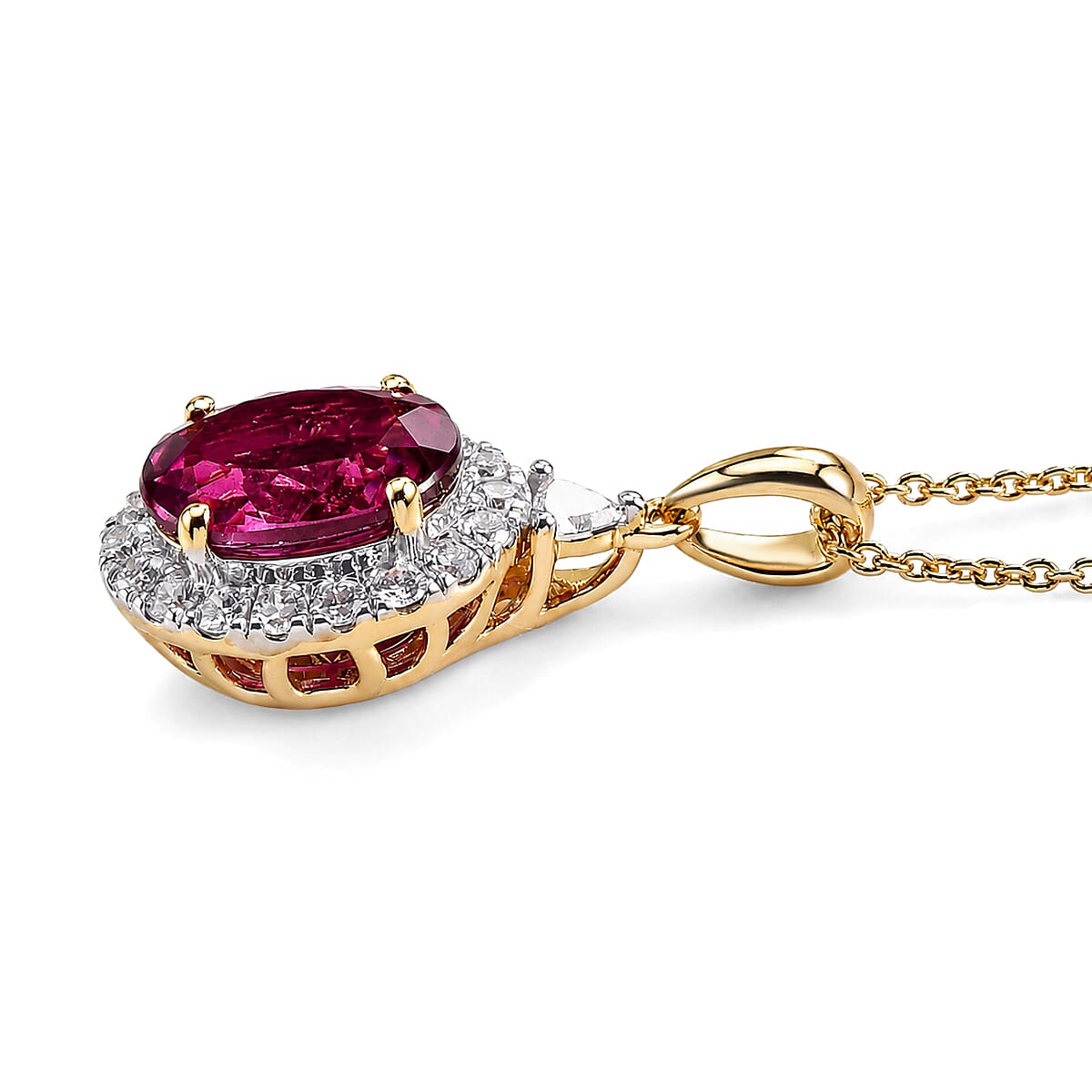 Certified and Appraised Colour Change Garnet,  Lab Grown Diamond Pendant with Chain (Size 18) in 10K Yellow Gold, Gold Wt. 3.18 Gms  3.800  Ct. 4486647 3