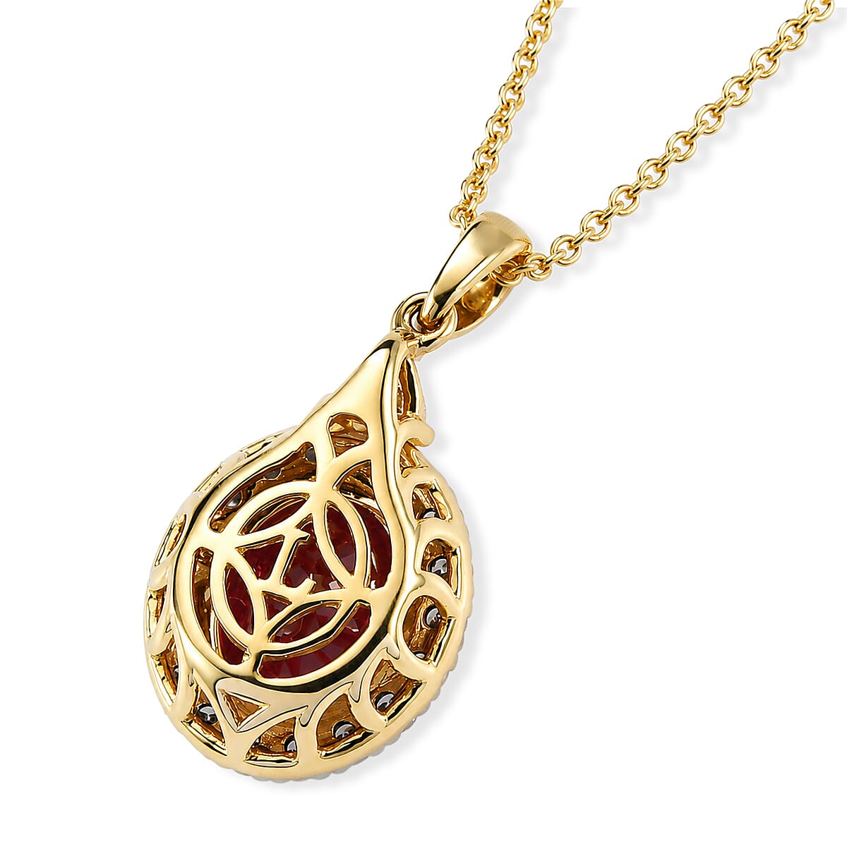 Certified and Appraised Colour Change Garnet,  Lab Grown Diamond Pendant with Chain (Size 18) in 10K Yellow Gold, Gold Wt. 3.18 Gms  3.800  Ct. 4486647 4