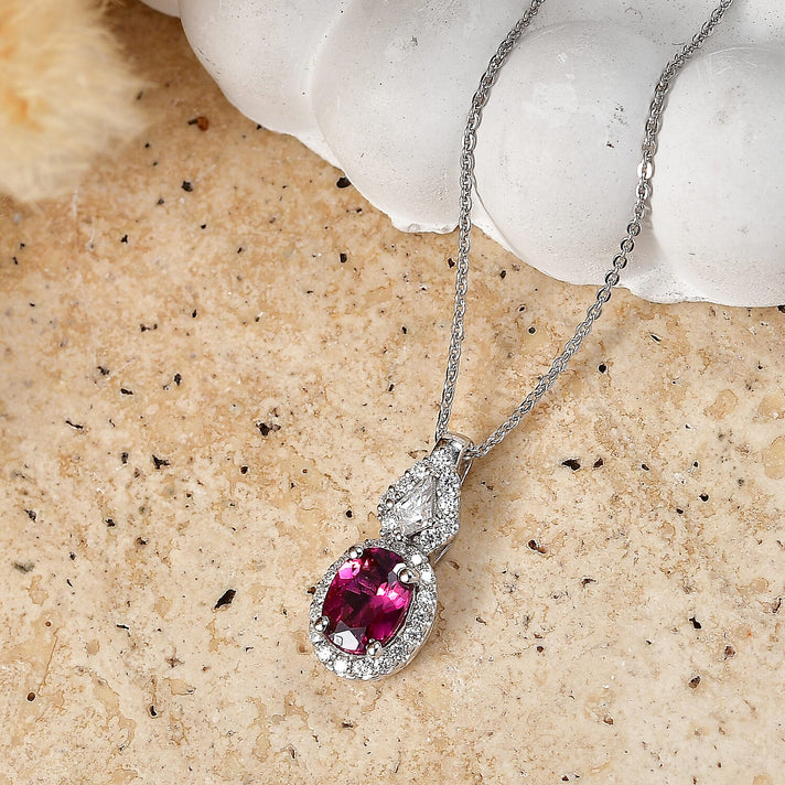 Colour Change Garnet,  Moissanite Pendant with Torn Chain 19DC (Size 18) in Rhodium Overlay Sterling Silver 0.47 ct  2.070  Ct. 4486695 2