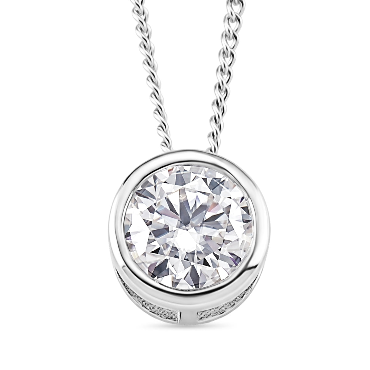 GRA Certified Moissanite Solitaire Pendant with Chain (Size 18) in Rhodium Overlay Sterling Silver 1.00 Ct. 4486705 0