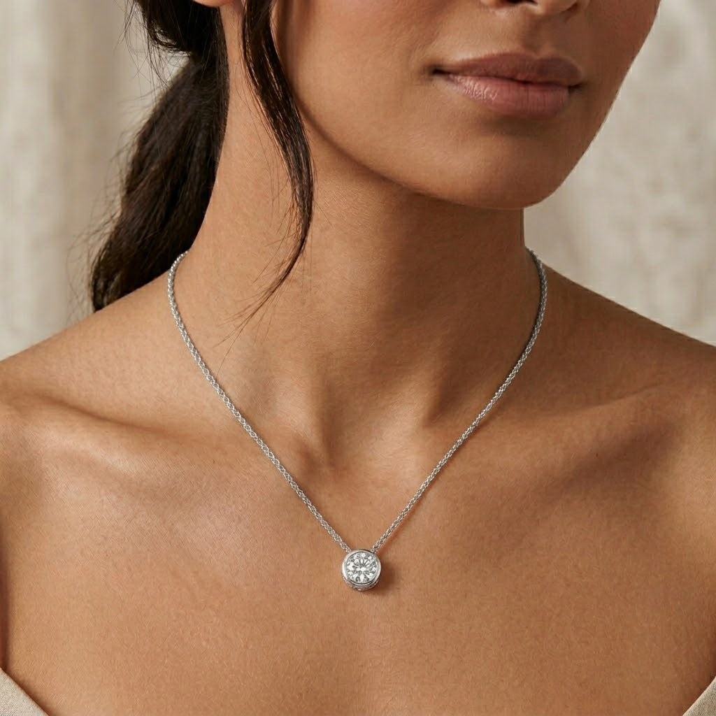 GRA Certified Moissanite Solitaire Pendant with Chain (Size 18) in Rhodium Overlay Sterling Silver 1.00 Ct. 4486705 2