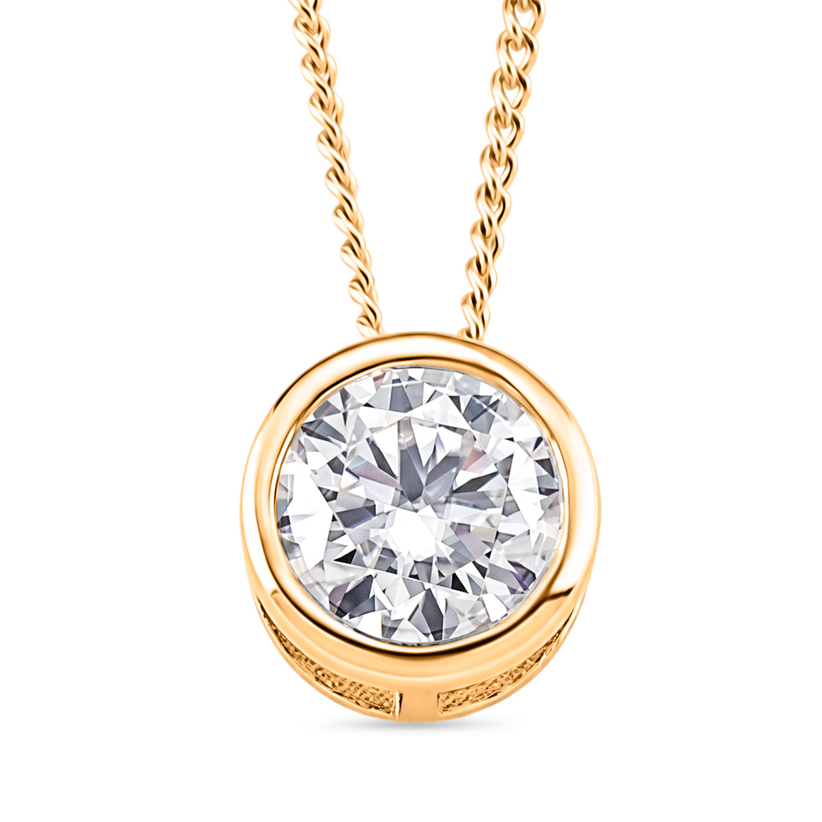 GRA Certified (D-VVS1) Moissanite Solitaire Pendant with Chain (Size 18) in Yellow Gold Plated Sterling Silver 1.00 Ct. V32515028 0