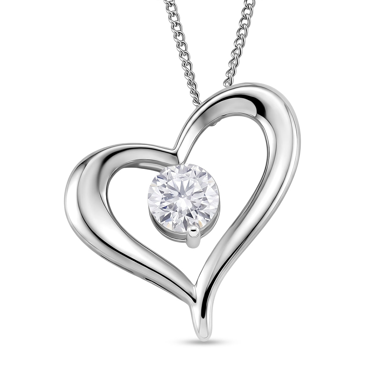 GRA Certified Moissanite Solitaire Heart Pendant with Chain (Size 18) in Rhodium Overlay Sterling Silver V32520970 0
