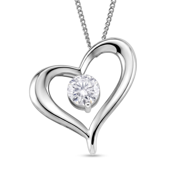 GRA Certified Moissanite Solitaire Heart Pendant with Chain (Size 18) in Rhodium Overlay Sterling Silver V32656336 1