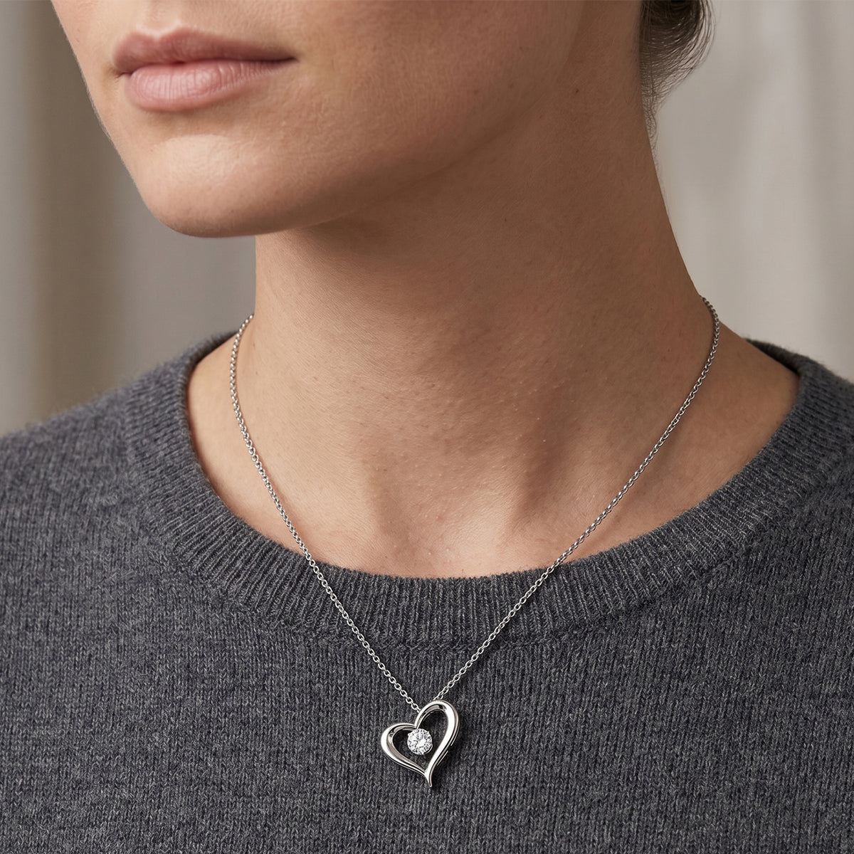 GRA Certified Moissanite Solitaire Heart Pendant with Chain (Size 18) in Rhodium Overlay Sterling Silver V32520970 2