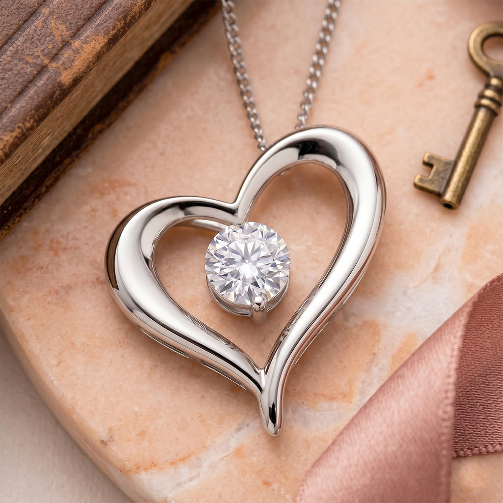 GRA Certified Moissanite Solitaire Heart Pendant with Chain (Size 18) in Rhodium Overlay Sterling Silver_4486758_2