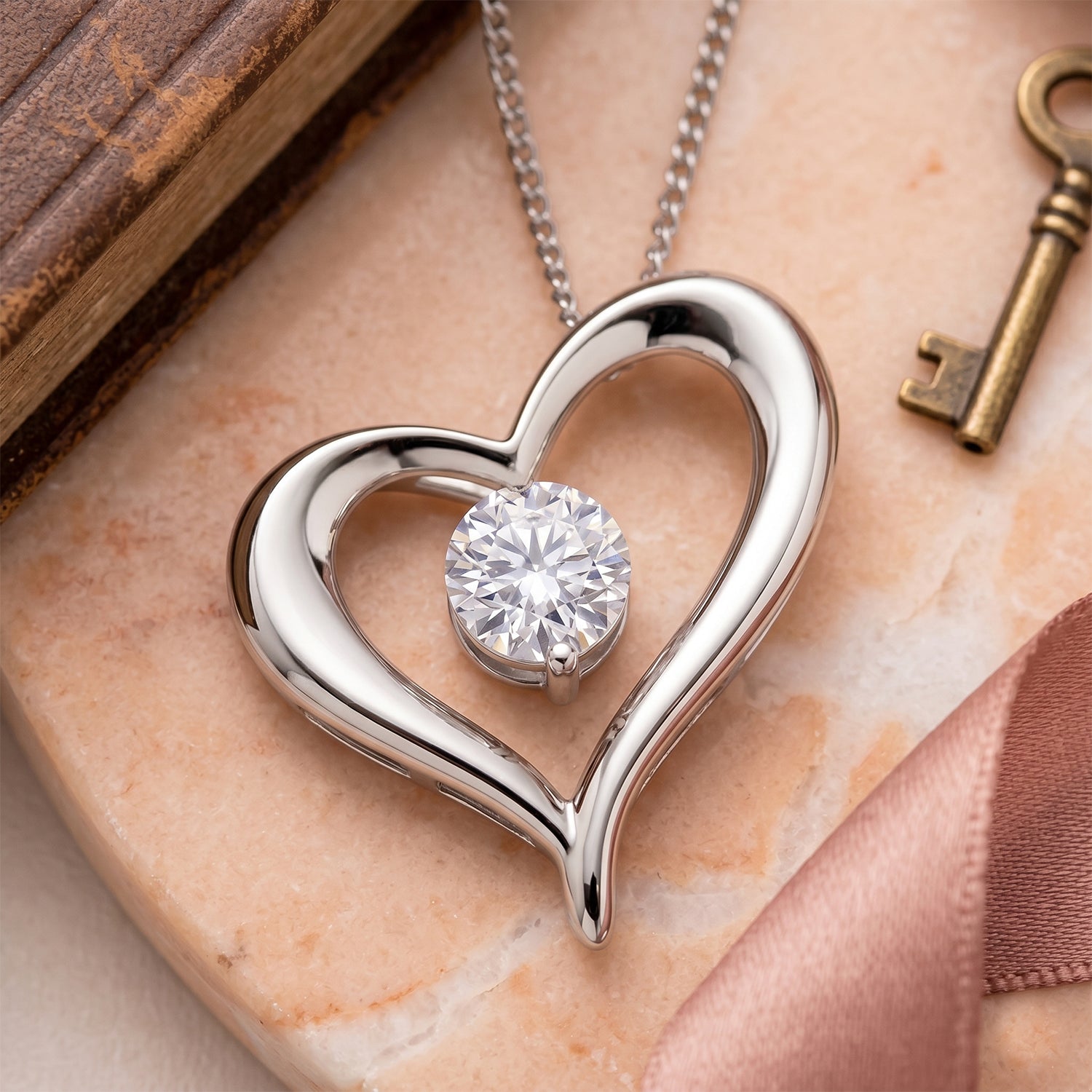 GRA Certified Moissanite Solitaire Heart Pendant with Chain (Size 18) in Rhodium Overlay Sterling Silver V32520970 3
