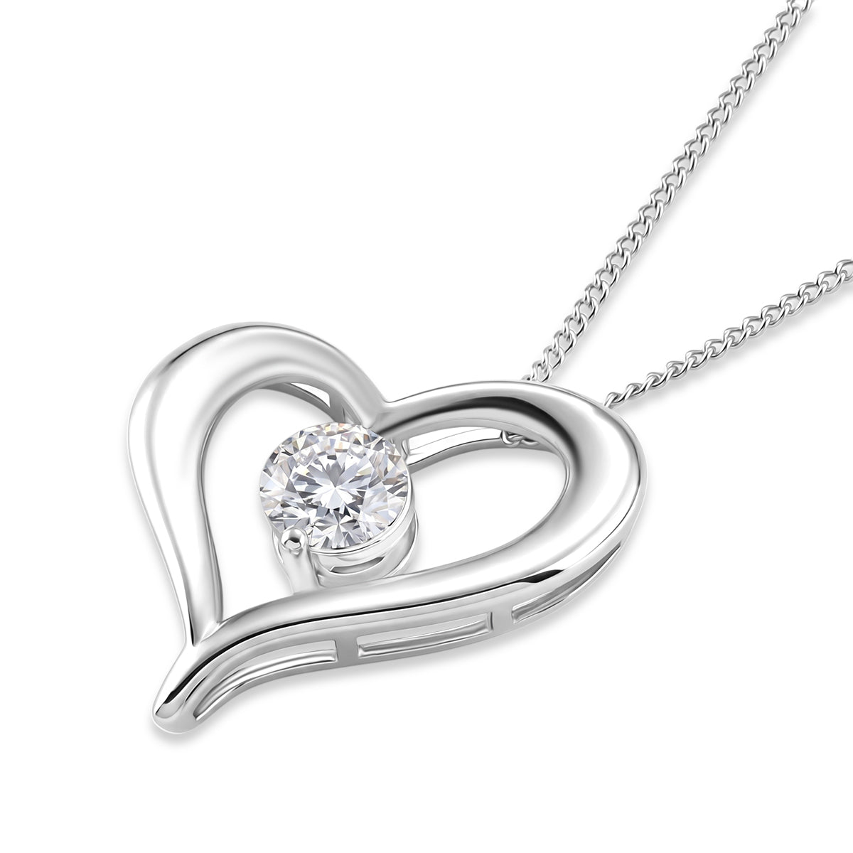 GRA Certified Moissanite Solitaire Heart Pendant with Chain (Size 18) in Rhodium Overlay Sterling Silver V32520970 4