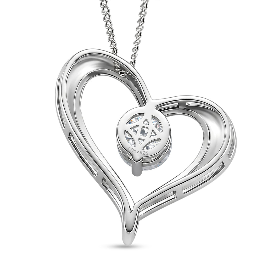 GRA Certified Moissanite Solitaire Heart Pendant with Chain (Size 18) in Rhodium Overlay Sterling Silver_4486758_4