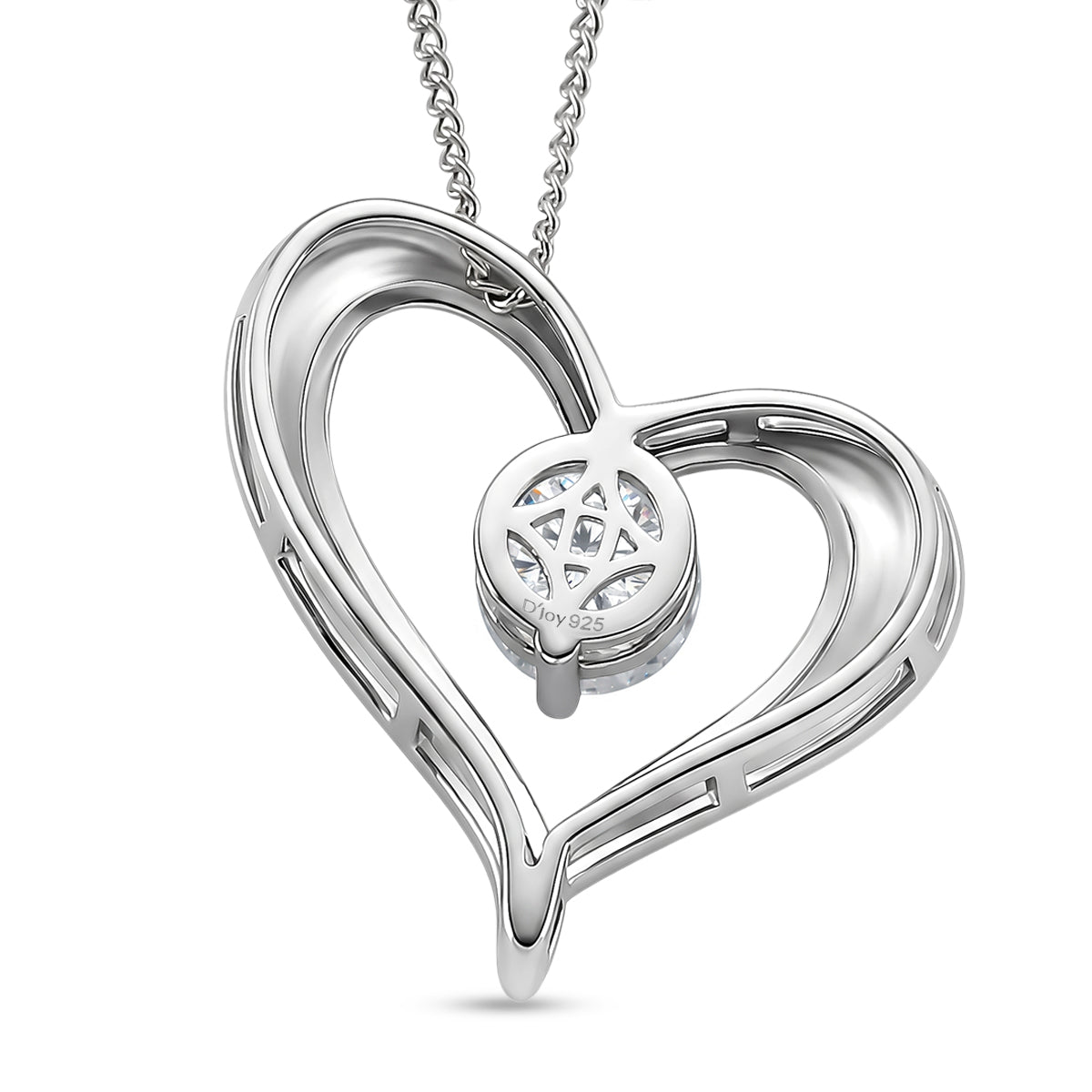 GRA Certified Moissanite Solitaire Heart Pendant with Chain (Size 18) in Rhodium Overlay Sterling Silver V32520970 5