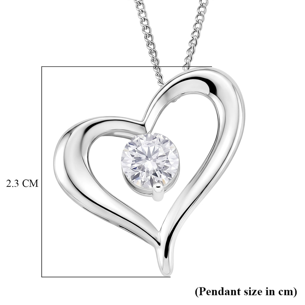 GRA Certified Moissanite Solitaire Heart Pendant with Chain (Size 18) in Rhodium Overlay Sterling Silver_4486758_6