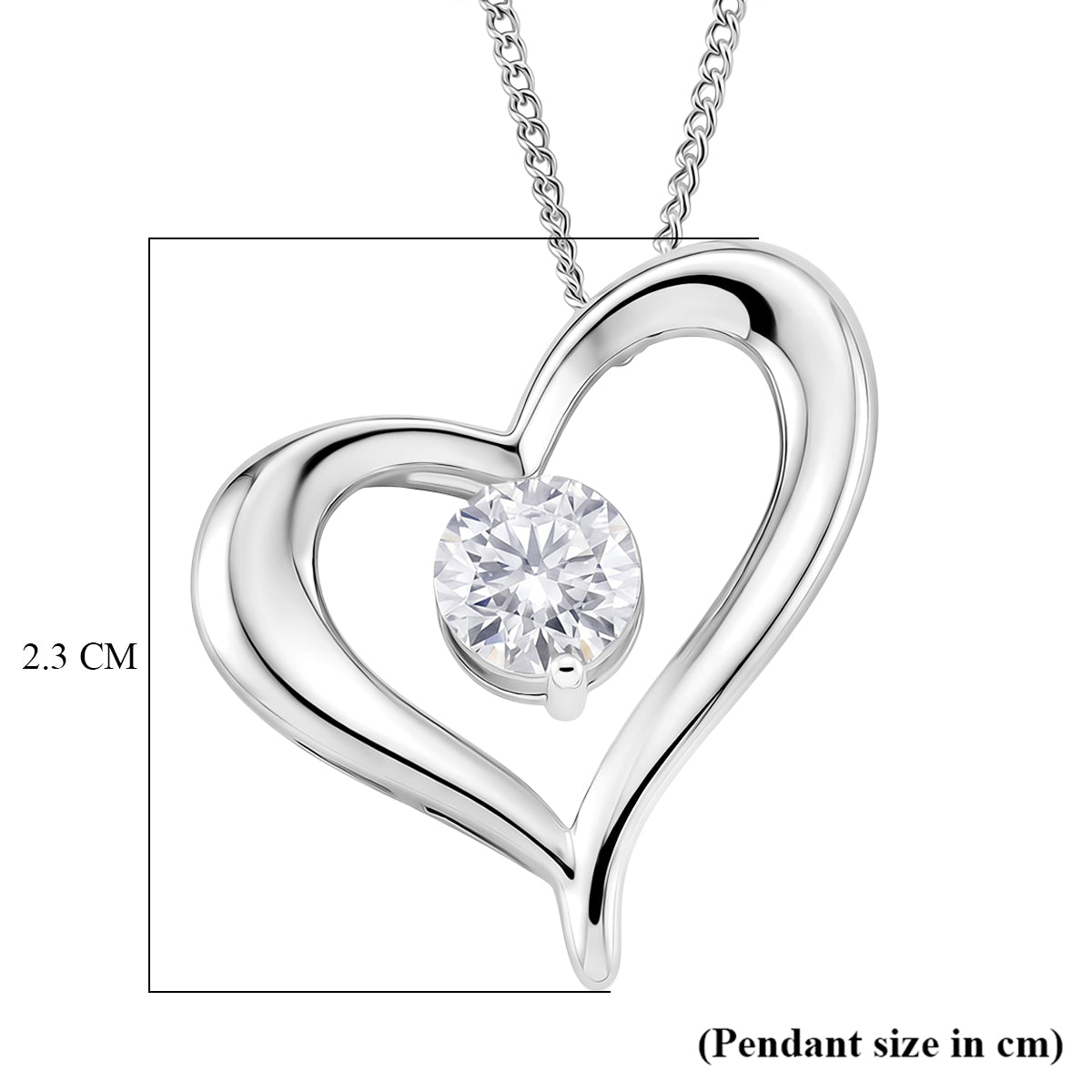 GRA Certified Moissanite Solitaire Heart Pendant with Chain (Size 18) in Rhodium Overlay Sterling Silver V32520970 7