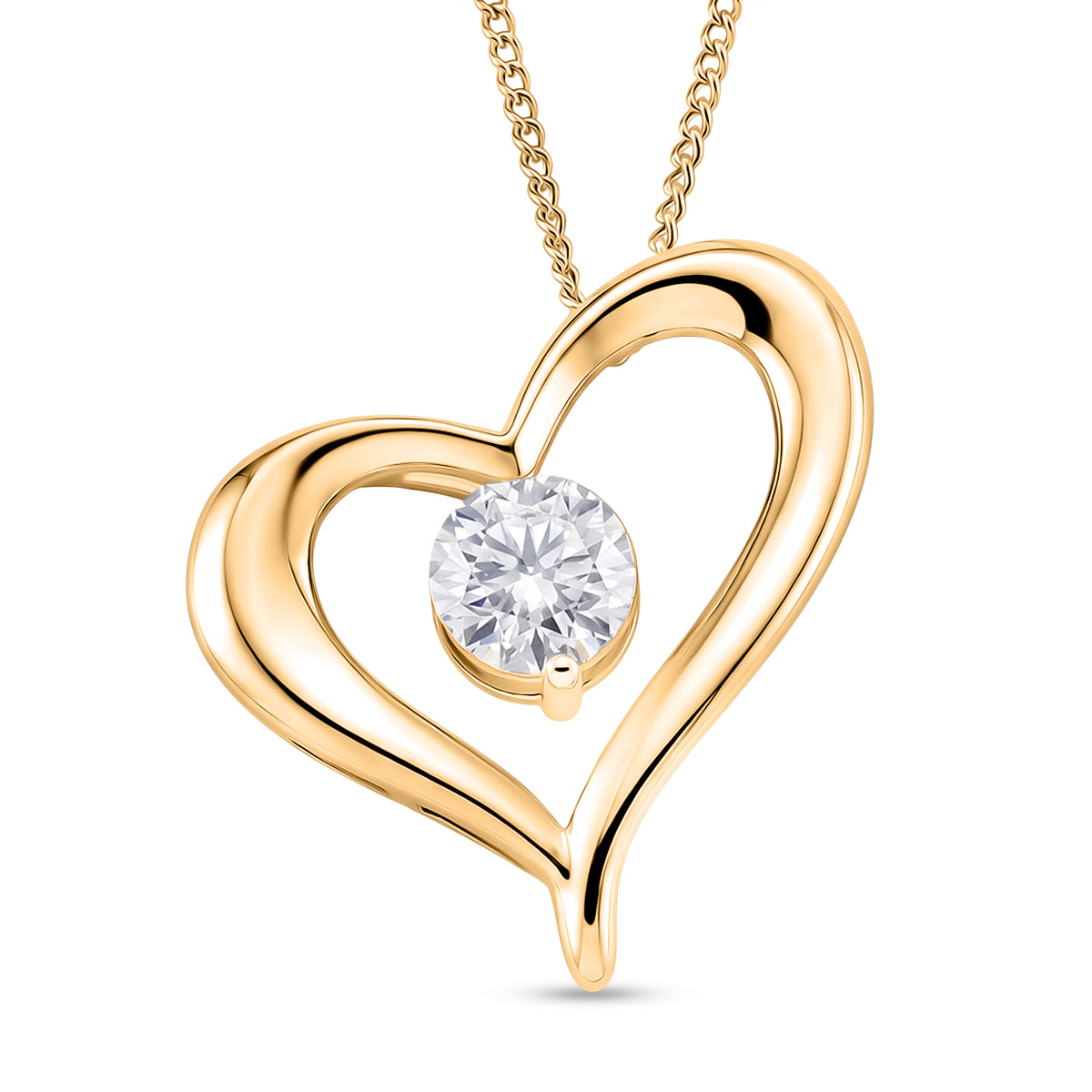 GRA Certified Moissanite Solitaire Heart Pendant with Chain (Size 18) in Yellow Gold Plated Sterling Silver 4486759 0